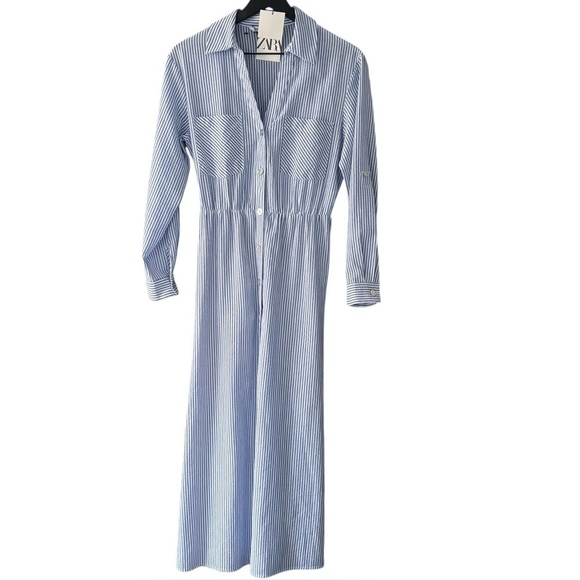 Zara Dresses & Skirts - Zara Midi Dress Stripe Size Small New Blue White